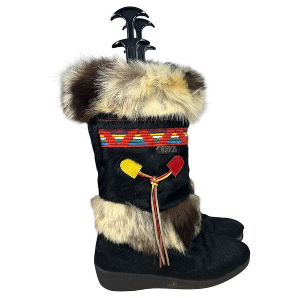 Tecnica Italy Goat Fur Aztec Platform Multi Texture Boots Size IT 40 US 8.5 - Picture 5 of 10